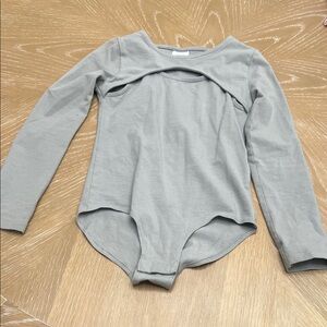 Girls Gray Long Sleeve Cutout Bodysuit Kids One Piece